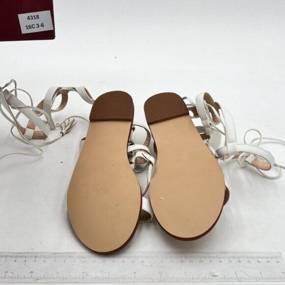 YDN White Sexy Knee High Lace up Flats Fringe Low Heel Gladiator Strap Sandals - Picture 7 of 8